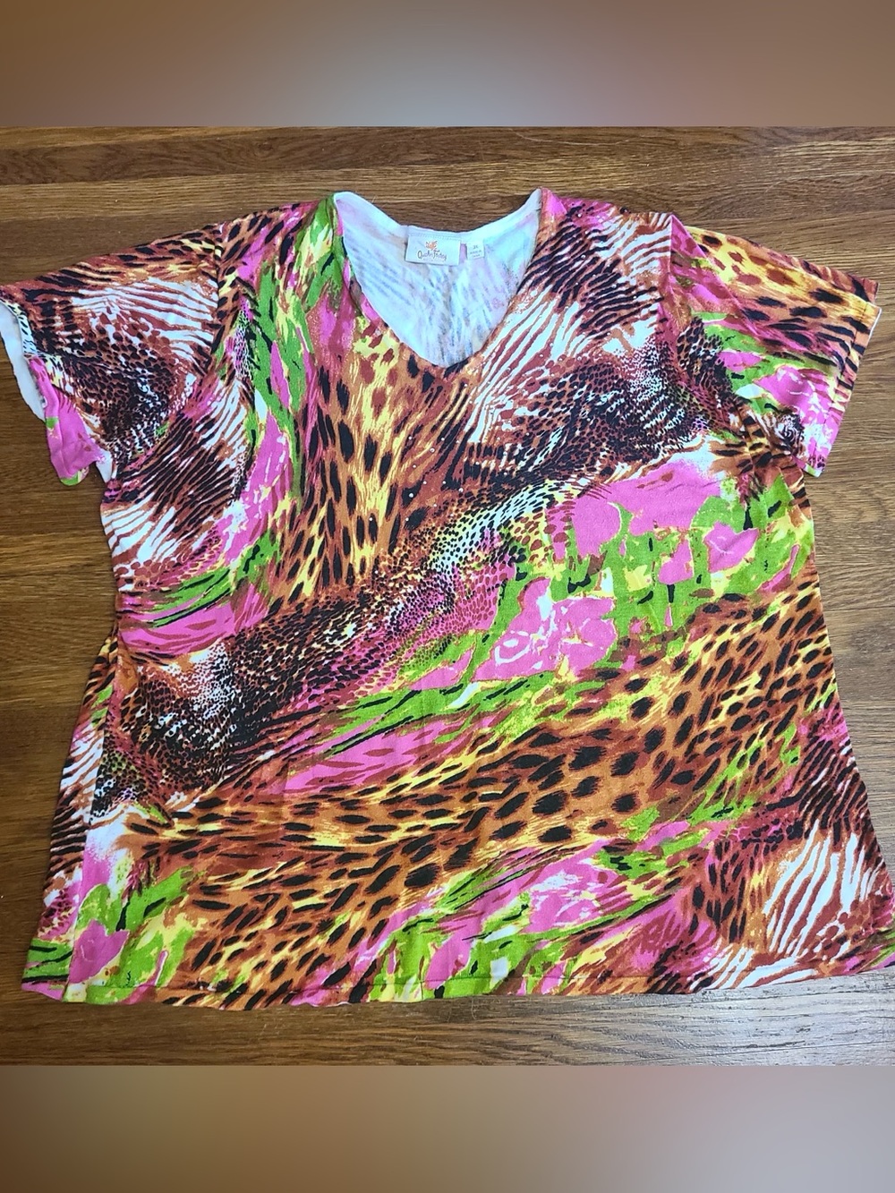 Quacker Factory 3X tshirt bright animal print colorful artsy vivid bling